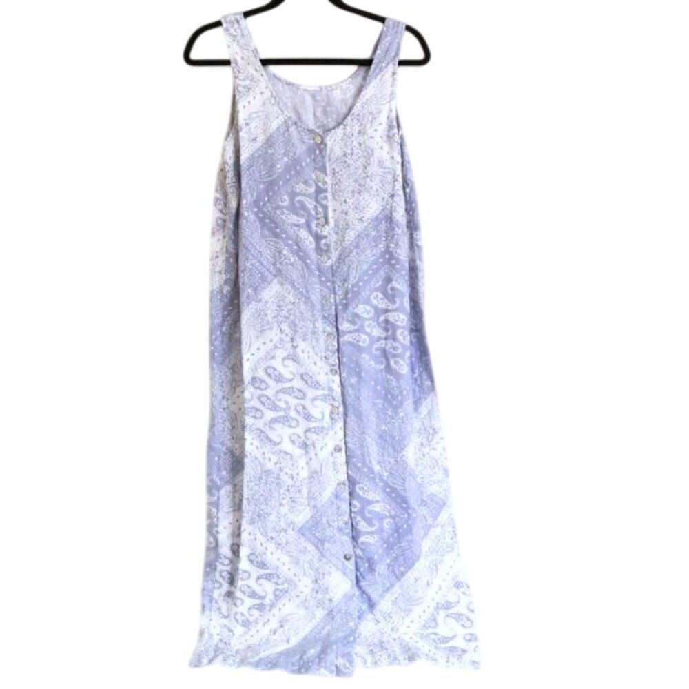 TJX‎ 100% Linen Paisley Print Sleeveless Button Front Dress Size M